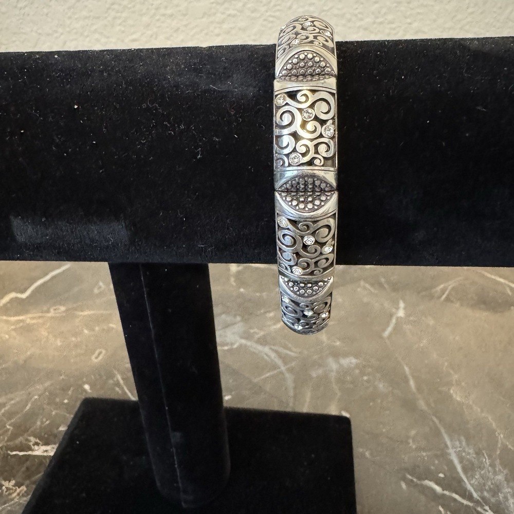 Brighton Silver Filigree Tile Stretch Bracelet With Crystals